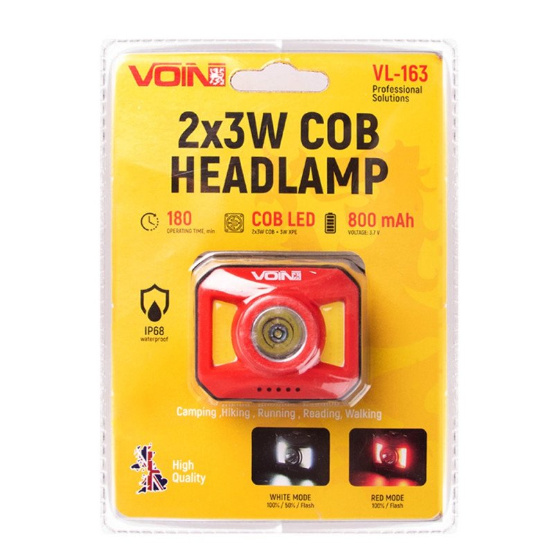 Ліхтар налобний VOIN VL-163, 2 x 3W-COB (W/R)+3W XPE/АКБ800mAh/рег. нахилу