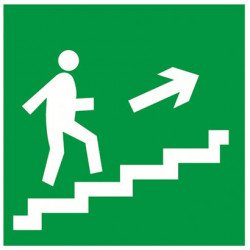 Знак безпеки Напрямок до евакуаційного виходу по сходах вгору праворуч
