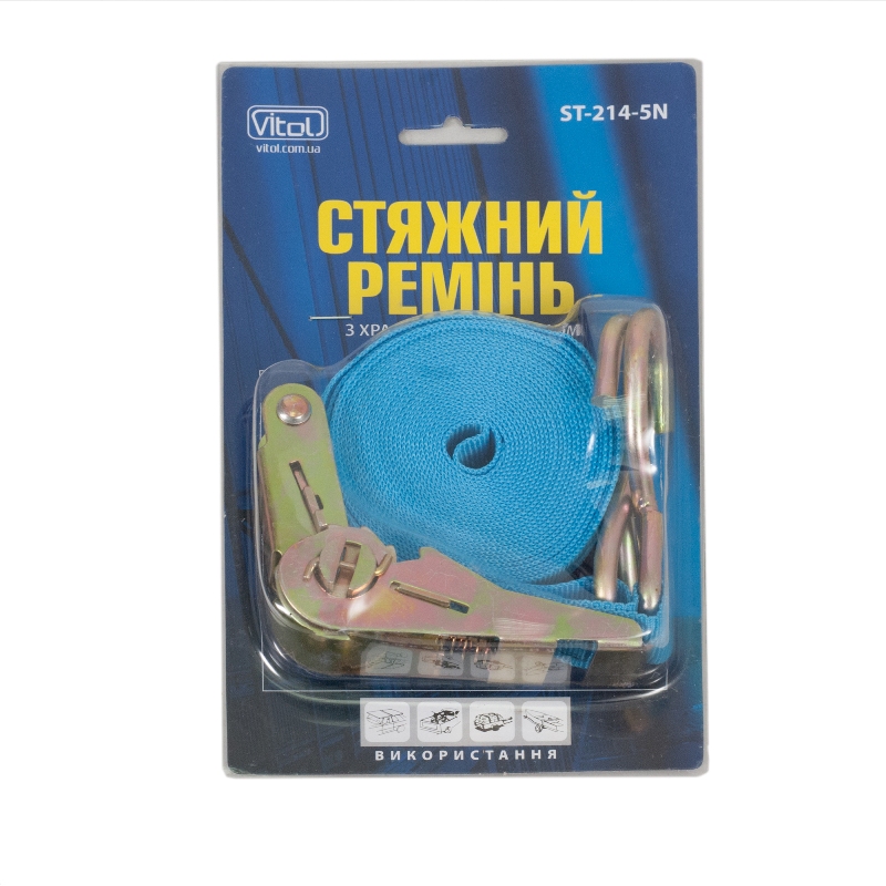 Стяжка 1Т вантажу. ST-214 - 5 25мм х 5м синя/блістер Стяжка 1Т вантажу. ST-214 - 5 25мм х 5м синя/блістер