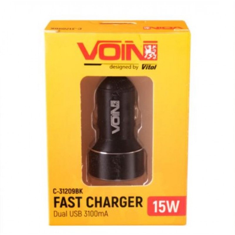 Автомобільний зарядний пристрій VOIN C-31209BK, 2USB (12/24V - 5V 3,1A) + вольтметр