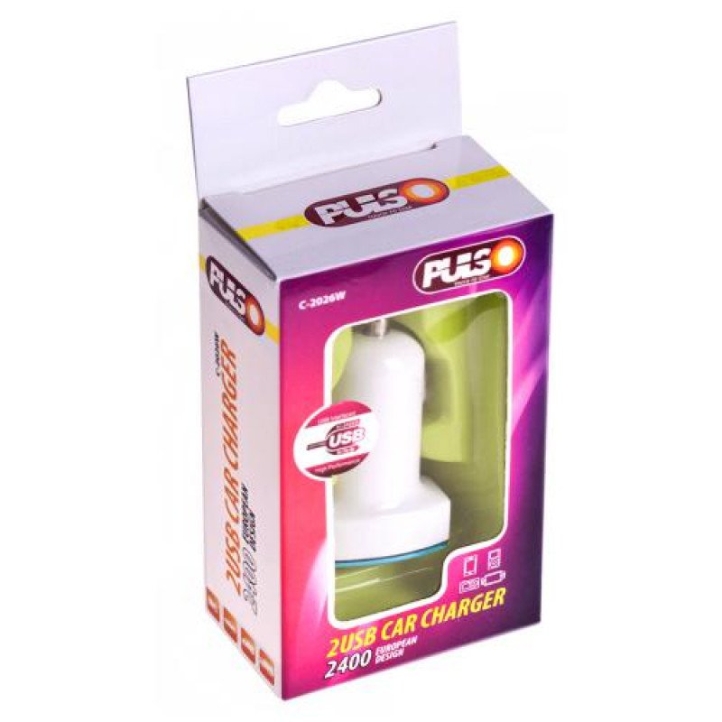 Автомобільний зарядний пристрій PULSO C-2026W 2USB (12 / 24V - 5V 2,4A)