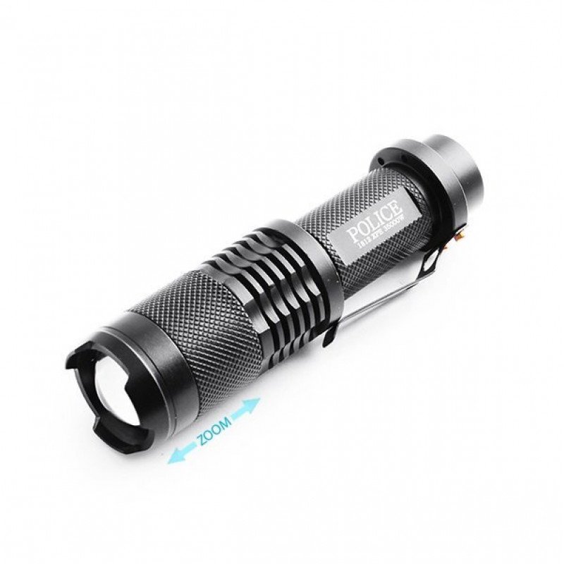 Фонарь диодный Poliсe 1861-T6, 1x18650, ЗУ 220/12V, зажим, zoom, BOX