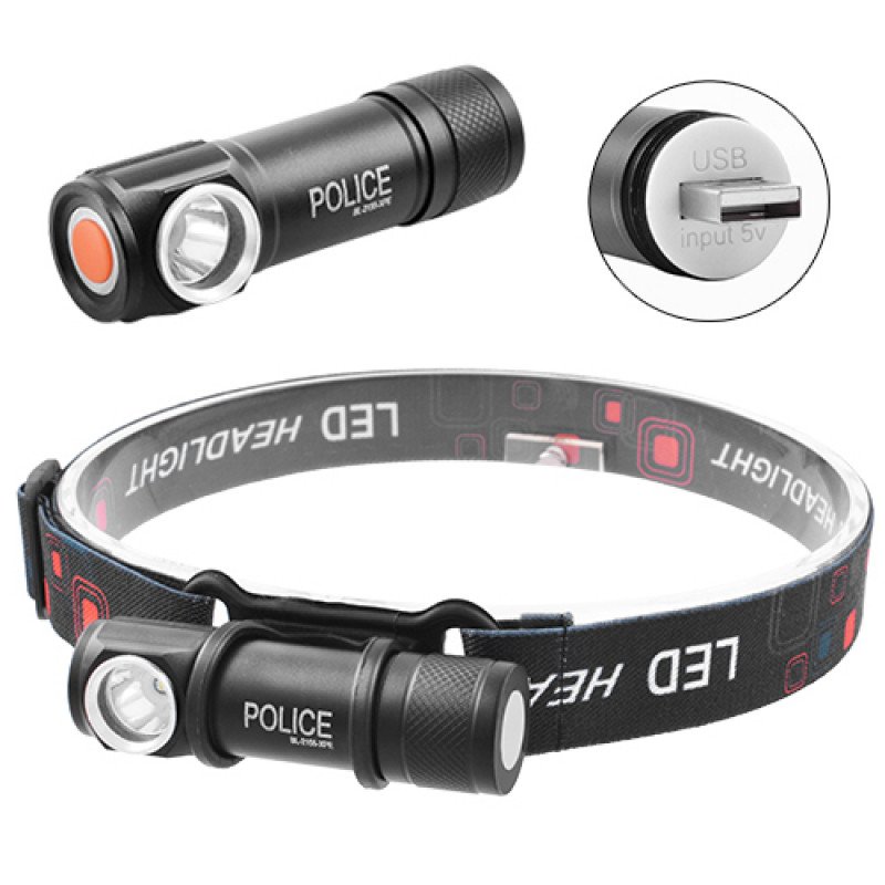 Фонарь налобный Police 2155-XPE, ЗУ USB, встроенный аккумулятор, магнит Фонарь налобный Police 2155-XPE, ЗУ USB, встроенный аккумулятор, магнит