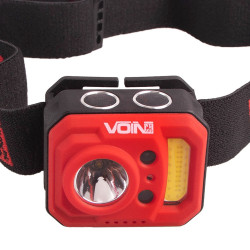 Фонарь налобный VOIN VL-167, 3W-COB (W/R)+3W XPE/АКБ800mAh/регул. наклона/сенсор (VL-167)