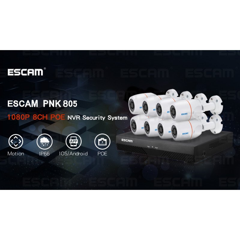 Комплект видеонаблюдения ESCAM PNK805 8CH 1080P POE NVR KITS