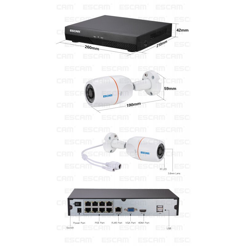 Комплект видеонаблюдения ESCAM PNK805 8CH 1080P POE NVR KITS