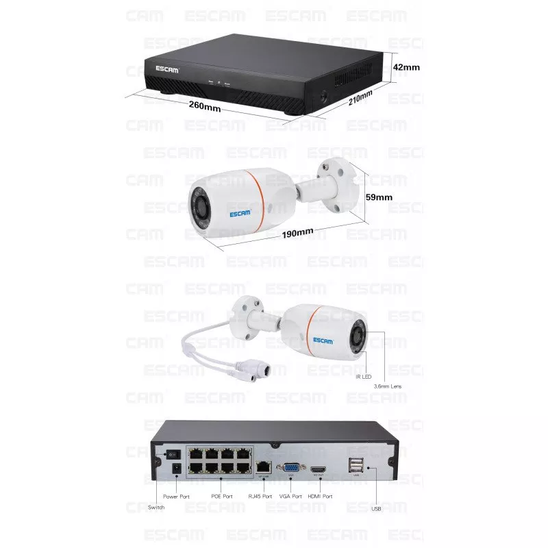 Комплект відеоспостереження ESCAM PNK805 8CH 1080P POE NVR KITS