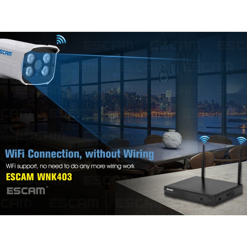 Комплект відеоспостереження ESCAM WNK403 4CH 720P Wireless NVR KITS EU