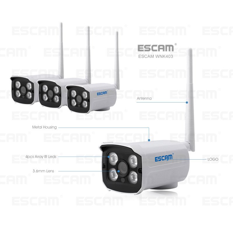 Комплект відеоспостереження ESCAM WNK403 4CH 720P Wireless NVR KITS EU