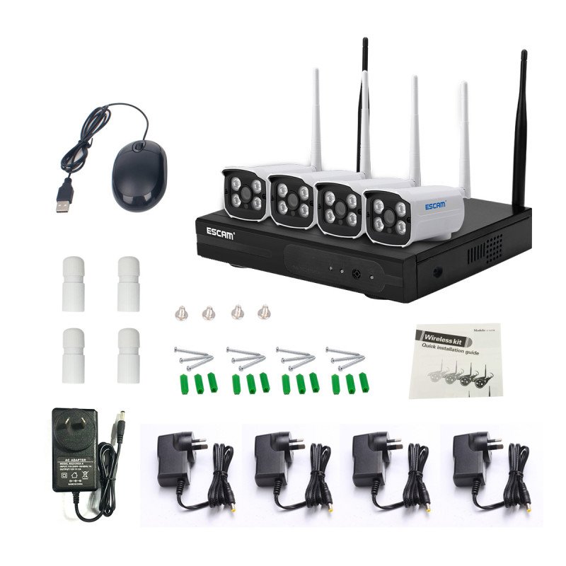 Комплект відеоспостереження ESCAM WNK403 4CH 720P Wireless NVR KITS EU