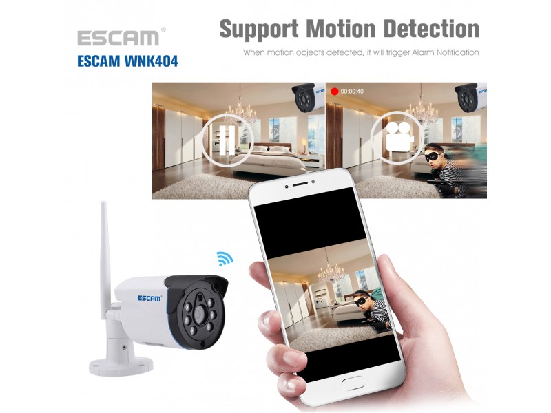 Комплект відеоспостереження ESCAM WNK404 4CH 720P Wireless NVR KITS EU