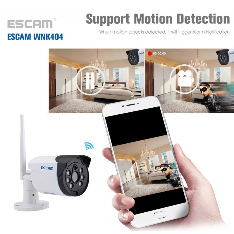 Комплект видеонаблюдения ESCAM WNK404 4CH 720P Wireless NVR KITS EU