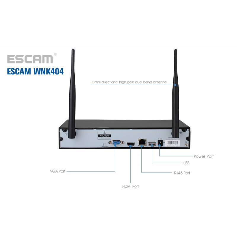 Комплект видеонаблюдения ESCAM WNK404 4CH 720P Wireless NVR KITS EU