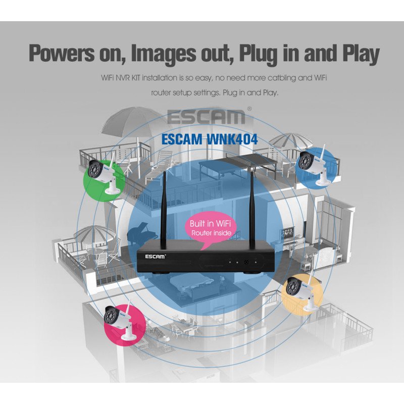 Комплект видеонаблюдения ESCAM WNK404 4CH 720P Wireless NVR KITS EU