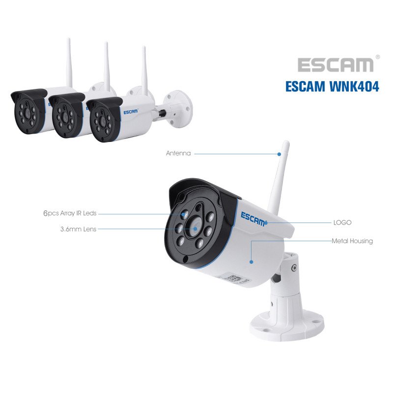 Комплект видеонаблюдения ESCAM WNK404 4CH 720P Wireless NVR KITS EU