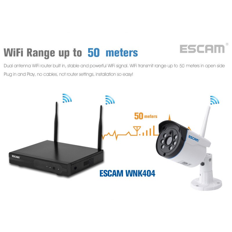 Комплект видеонаблюдения ESCAM WNK404 4CH 720P Wireless NVR KITS EU