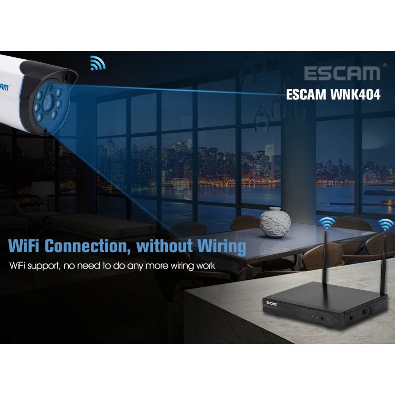 Комплект видеонаблюдения ESCAM WNK404 4CH 720P Wireless NVR KITS EU