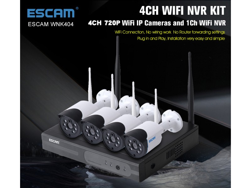 Комплект відеоспостереження ESCAM WNK404 4CH 720P Wireless NVR KITS EU