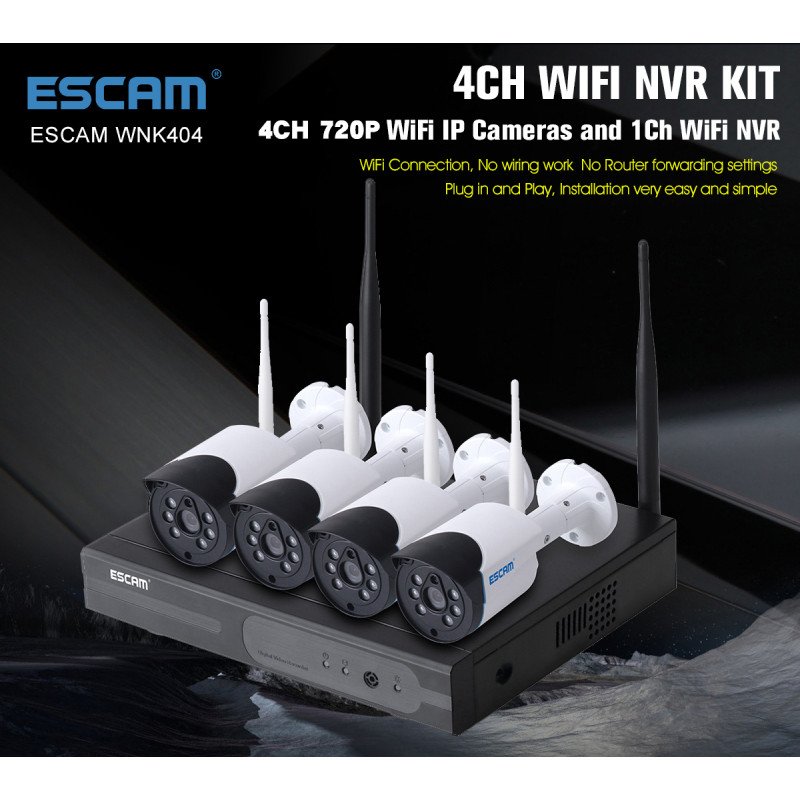 Комплект видеонаблюдения ESCAM WNK404 4CH 720P Wireless NVR KITS EU