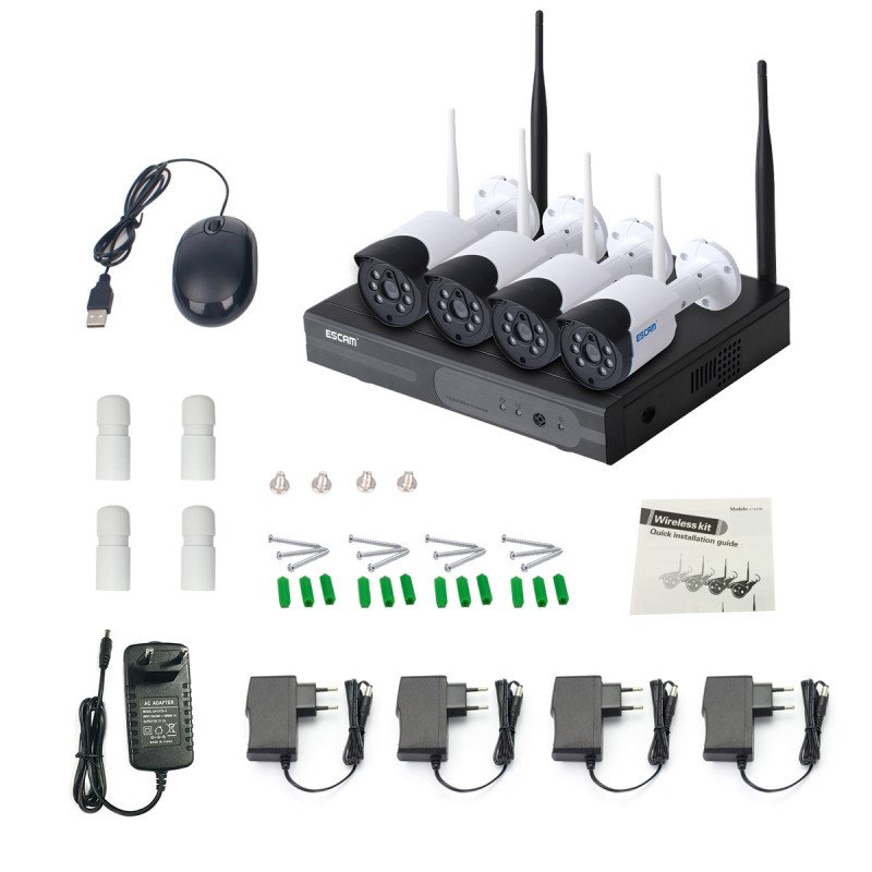 Комплект видеонаблюдения ESCAM WNK404 4CH 720P Wireless NVR KITS EU