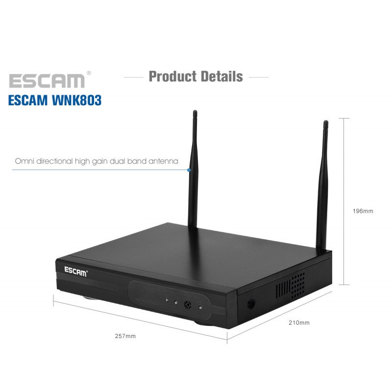 Комплект відеоспостереження ESCAM WNK803 8CH 720P Wireless NVR KITS EU