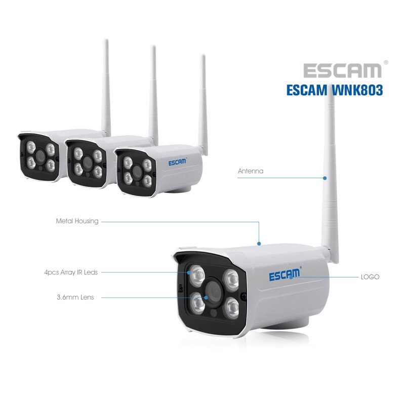 Комплект відеоспостереження ESCAM WNK803 8CH 720P Wireless NVR KITS EU