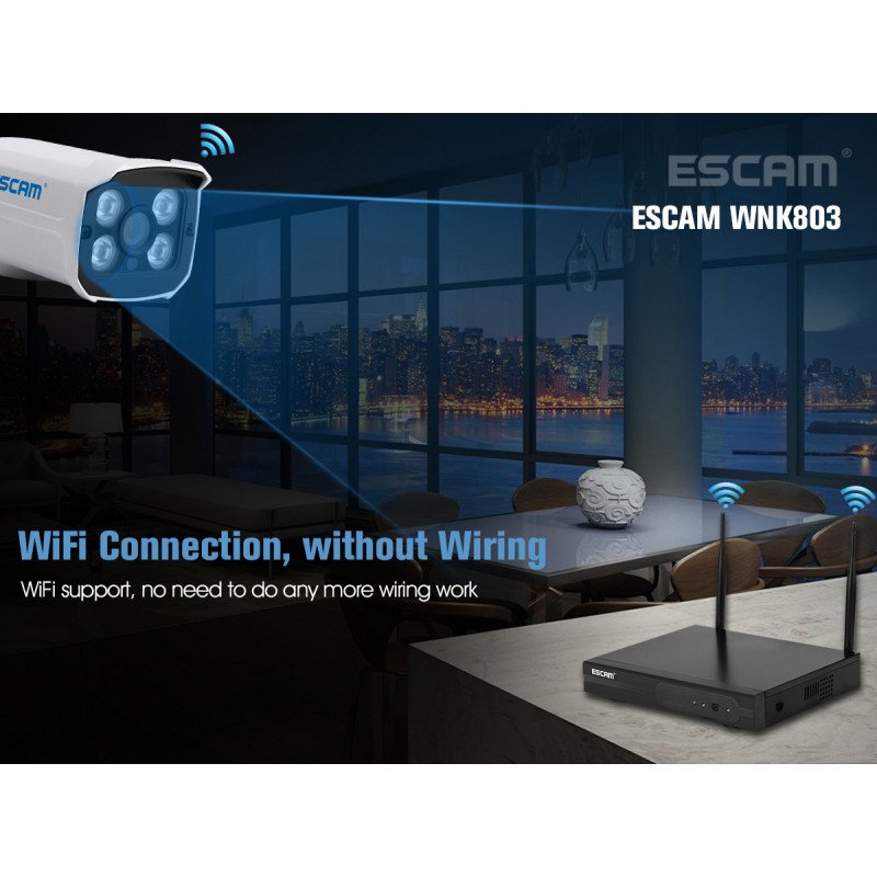 Комплект відеоспостереження ESCAM WNK803 8CH 720P Wireless NVR KITS EU