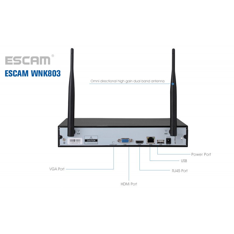 Комплект відеоспостереження ESCAM WNK803 8CH 720P Wireless NVR KITS EU