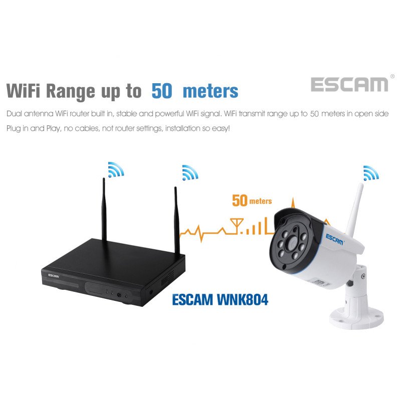 Комплект видеонаблюдения ESCAM WNK804 8CH 720P Wireless NVR KITS EU