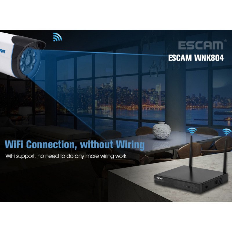 Комплект видеонаблюдения ESCAM WNK804 8CH 720P Wireless NVR KITS EU