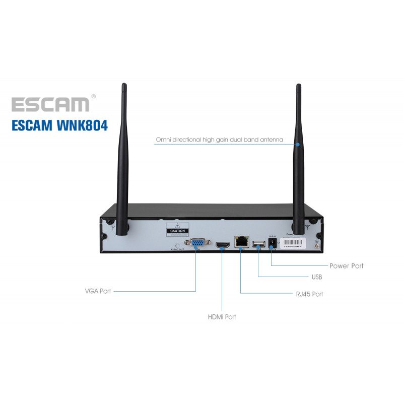Комплект видеонаблюдения ESCAM WNK804 8CH 720P Wireless NVR KITS EU