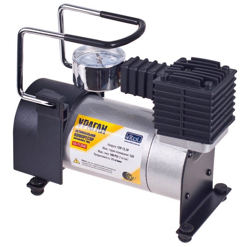 Компресор автомобільний "Ураган" КА-У12040 100psi/12Amp/35л/прикур.+перехідник Компресор автомобільний "Ураган" КА-У12040 100psi/12Amp/35л/прикур.+перехідник