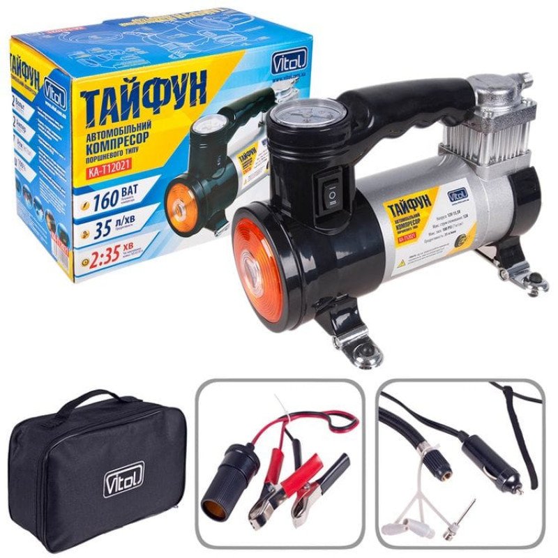 Компрессор Тайфун КА-T12021 100psi/12Amp/35л/фонарь/прикур.+переходник