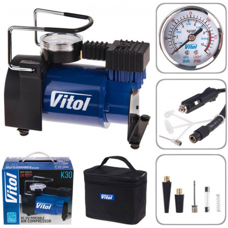 Компресор "ViTOL" K-30 150psi / 14Amp / 37л / прикурювач