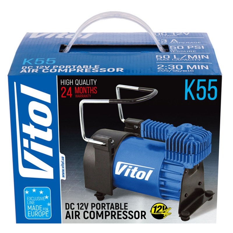 Компресор "ViTOL" К-55 150psi/23Amp/50л/шланг 5,0м з дефлятором/клеми/ Компресор "ViTOL" К-55 150psi/23Amp/50л/шланг 5,0м з дефлятором/клеми/