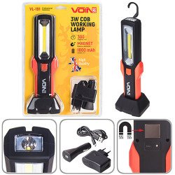 Переносна лампа "VOIN" VL-191 12V / 220V / 3W-COB + 2 LED-НР / АКБ / USB + microUSB / магніт / база (VL-191)