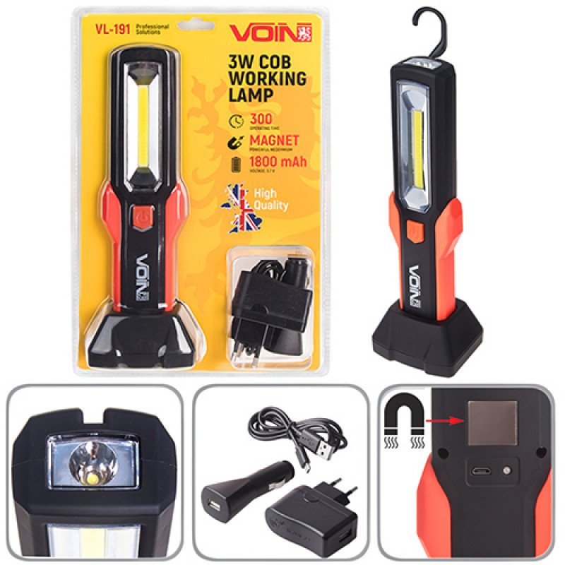 Переносная лампа "VOIN" VL-191 12V/220V/3W-COB+2 LED-НР/АКБ/USB+microUSB/магнит/база (VL-191) Переносная лампа "VOIN" VL-191 12V/220V/3W-COB+2 LED-НР/АКБ/USB+microUSB/магнит/база (VL-191)