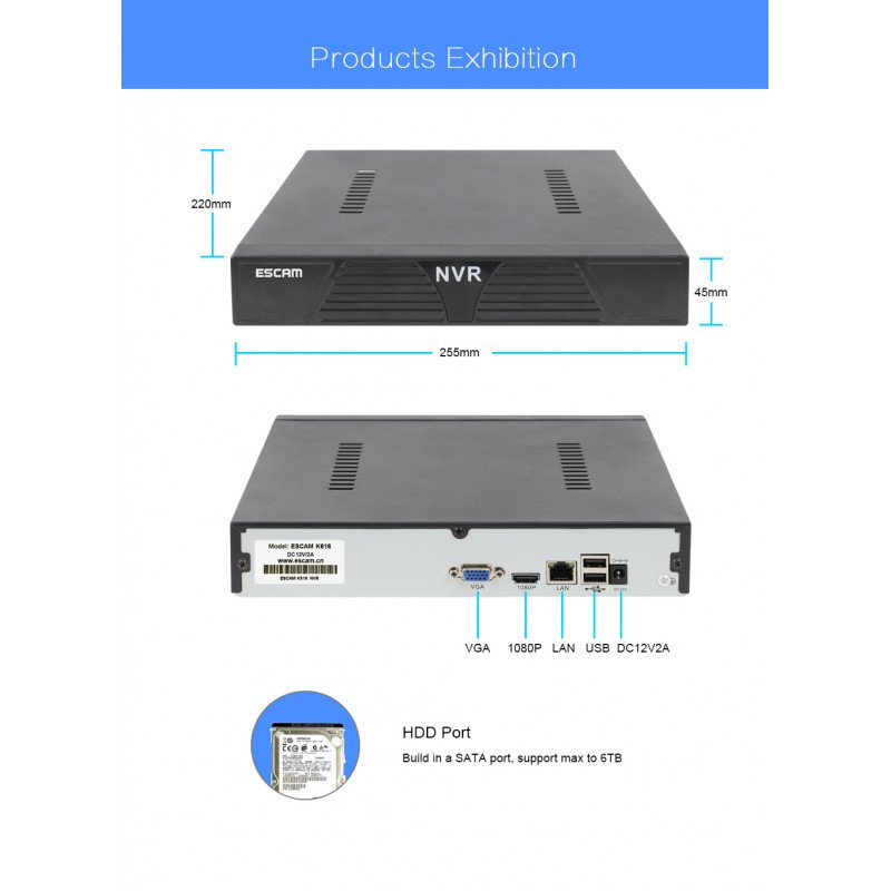 Мережевий відеореєстратор ESCAM NVR K616 Мережевий відеореєстратор ESCAM NVR K616