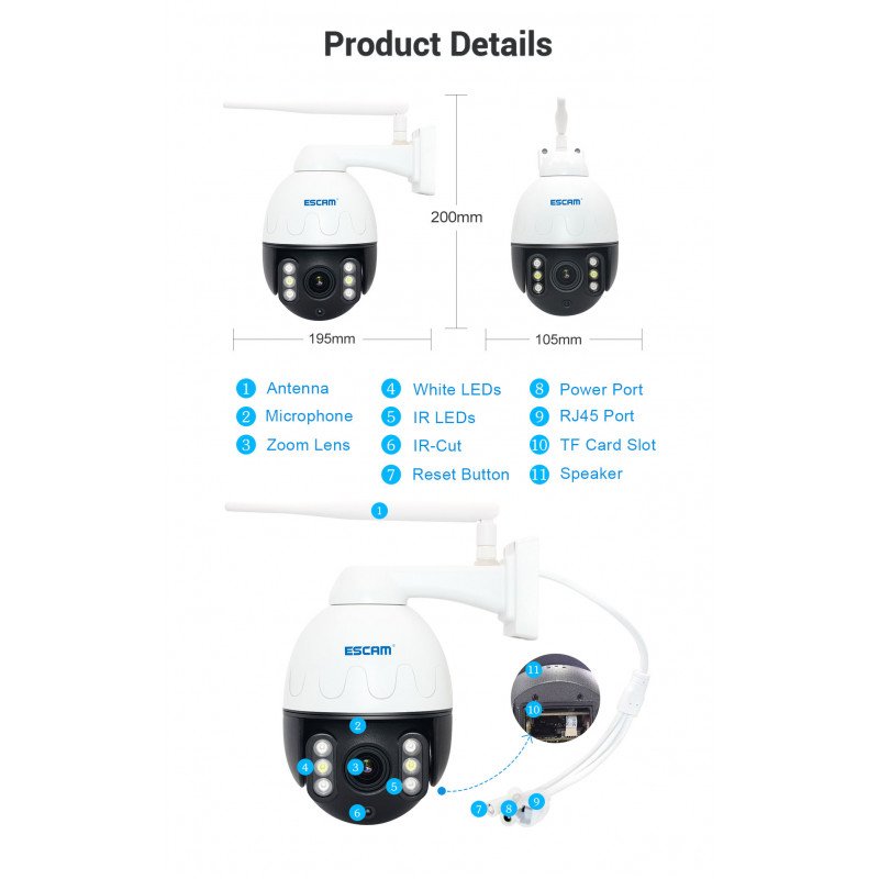 WiFi IP камера ESCAM Q1068 4xZoom