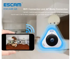 WiFi IP камера ESCAM Q8 Fish eye черная