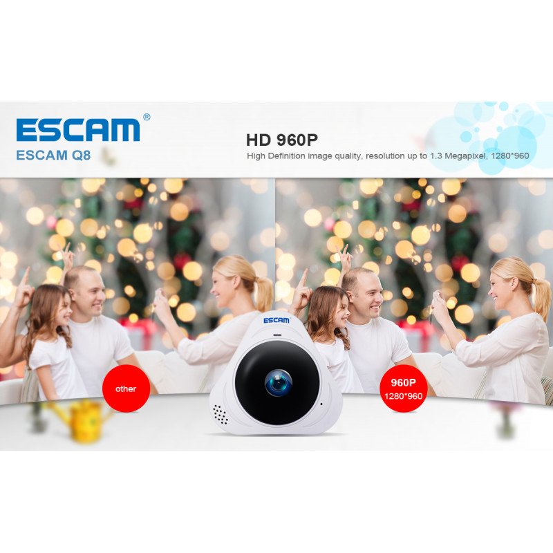 WiFi IP камера ESCAM Q8 белая Fish eye