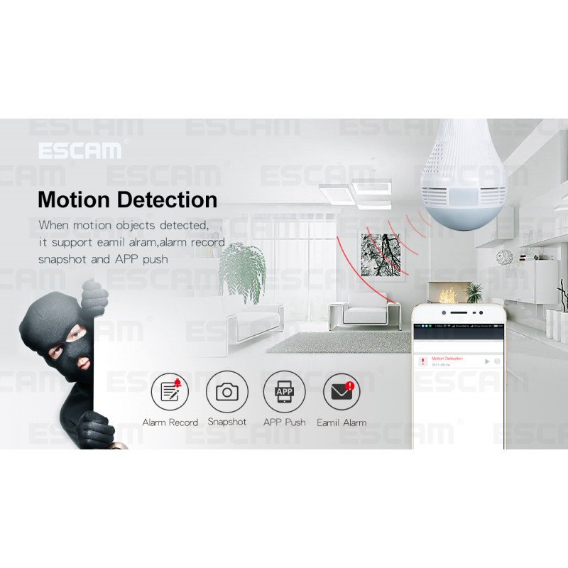 WiFi IP камера ESCAM QP136 960P HD LED Light Bulb